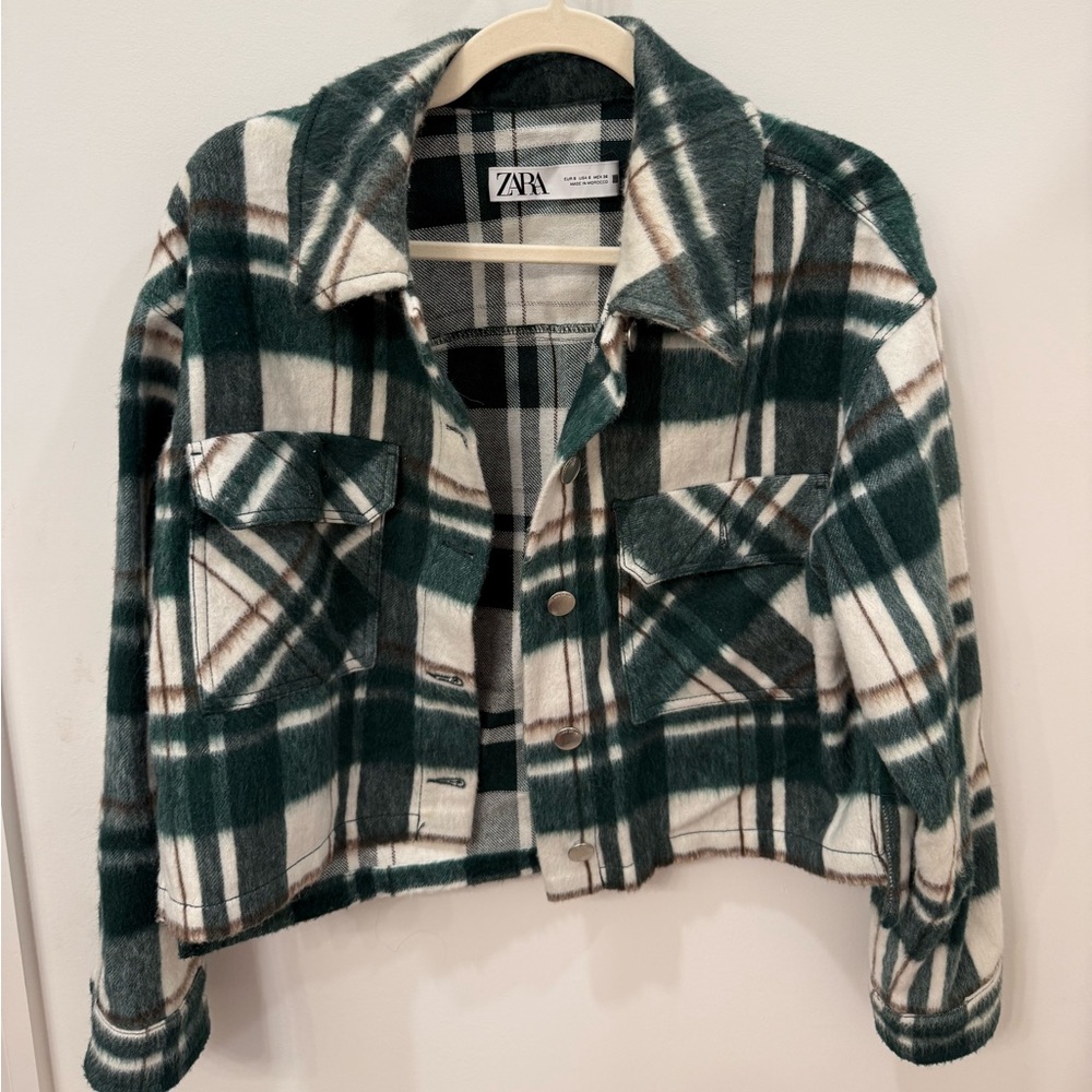 Zara Forest Green and Cream Plaid Jacket